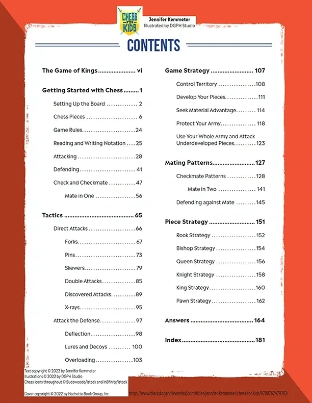 Chess for Kids table of contents
